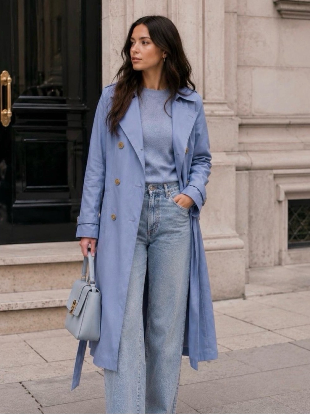 Cole Haan Powder Blue Belted Trench Coat